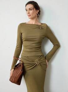 Uhlyne Uhlyne Top de base élégant et décontracté pour femmes, léger et confortable. Convient pour le style décontracté printemps, les week-ends, les trajets quotidiens. Minimaliste élégant pour le printemps et l'automne. - Vert olive - Voir 7