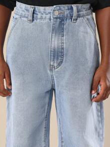 SUMWON 阔腿木匠牛仔裤男童青年轻便牛仔裤实用直筒撞色缝线溜冰宽松休闲时尚工作服风格秋冬 - 中等水洗藍 - 查看 6