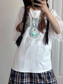 FRIFUL Women Summer Short Sleeve Graphic Print T-Shirt, Summer Casual Tops - White - View 4