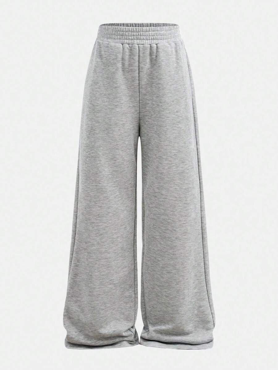 Girlism Teen Girls Light Grey Extra Long Sweatpants With Pockets For Casual Everyday Comfort Wide Leg Sweatpants Grey Sweatpants Flared Sweatpants Loose Sweatpants Comfy Pants Fall Winter