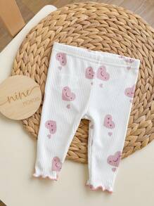 4pcs Baby Girl Ribbed Ruffle Trim Cartoon Print Short Sleeve Top And Long Pants Pajama Set, Breathable And Moisture-Wicking Graphic - Pink - View 6