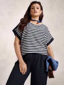 Zelara 大码秋季女装女士条纹印花上衣配裤子，两件套教师装女士服装套装旅行装机场装