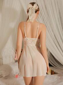 DelicateAllure 女士时尚纯色蕾丝吊带睡衣睡裙性感睡袍睡裙性感睡裙性感睡衣内衣裙 - 白色 - 查看 2