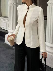 Avenya Women's Tweed Metal Button Front Jacket Fall Winter Cloth For Women - Apricot - View 6