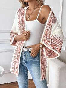 SHEIN PETITE 女士宽松休闲薄款条纹落肩开衫