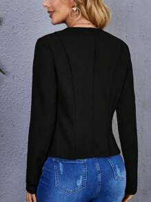 SHEIN Clasi Waterfall Collar Zip Detail Jacket - Black - View 4