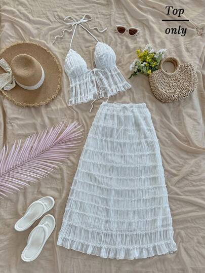 Soleia New Textured Adjustable Straps Backless Tank Top,Spring For Women,Summer,Easter,Rave Festival,Western For Women,Bohemian,Cowgirl,Modest Top For Women,Fairycore,Tropical Vacation Woman,Bridal Shower White, Graduation,Beach For Woman,Brunch For Women,Chiffon,Backless,Lace,Off The Shoulder,Baggy