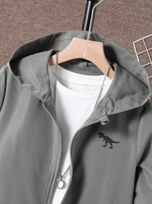 SHEIN 青少年男孩休闲街头日常恐龙印花拉链连帽夹克