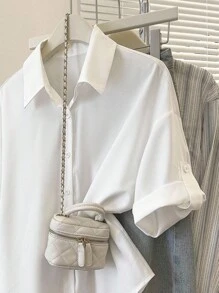 INAWLY Áo cánh trắng rộng rãi, đơn giản, màu trơn, tay lửng, vai trễ, dáng rộng, dễ mặc hàng ngày dành cho nữ cỡ lớn - trắng - Xem 6