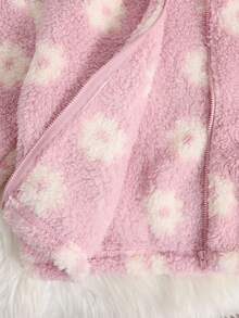 SHEIN 少女休闲双面豹纹保暖加厚泰迪绒连帽外套，带可爱3D耳朵设计，秋冬季