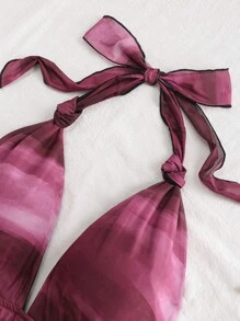 SHEIN Tall CURVE Sexy vintage Farbverlauf-Träger V-Ausschnitt Schnür-Mesh geraffte asymmetrische Saum romantisches Urlaubskleid für Frauen im Sommer - Bordeaux - Übersicht 3