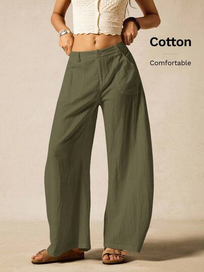 Easelle 女士橄榄绿色梭织阔腿喇叭裤