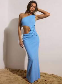 Opulessa 女式无袖腰部镂空 3D 花卉装饰修身连衣裙