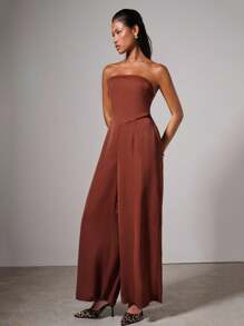 COSMINA Combinaison femme ample à jambes larges de couleur unie, combinaisons pour femmes - Marron - Voir 5