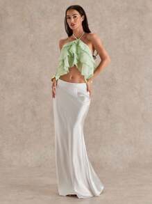Glamine Women's Woven Embossed Green Multi-Layered Suspender Fashion Sexy Casual Summer Ruffled Top Suspender Top Resort Wear - Green - View 3