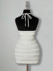 SHEIN ICON Váy yếm bó sát mini ren xếp tầng viền bèo nhún màu trắng dự tiệc mừng lễ hội của phụ nữ - trắng - Xem 2