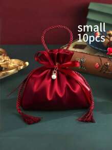 10 件/套婚礼糖果丝绸拉链袋，酒红色节日珍珠礼品袋，珠宝制作展示包装，完美的订婚纪念品，派对礼物，礼品袋，可重复使用