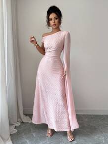 Rafferiza Vestido largo ceñido con hombros descubiertos y cintura cegada, elegante, para mujer