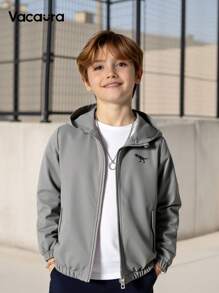 SHEIN 青少年男孩休闲街头日常恐龙印花拉链连帽夹克