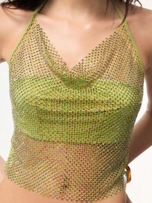 TypaGal هذا الجزء العلوي الشفاف من الشبك يضيف لمعانًا إلى أي شاطئ، ويتناسب بشكل مثالي مع تنورة قصيرة. خيار ممتع لرحلة شاطئية - خردل الأصفر - مشاهدة 3