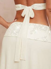 Lumalex 秋季节日派对狂欢节郊游夏季假期优雅复活节波西米亚风海滩热门户外丰富层次婚礼季节宴会成人仪式海滩海滨刺绣装饰露背褶皱连衣裙女士白色派对女士奶油色优雅 - 白色 - 查看 3