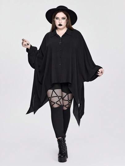 Chemise ample à manches chauve-souris et ourlet asymétrique, style gothique, grande taille, pour Halloween