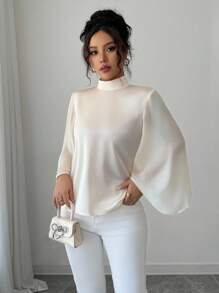 Selianne Áo cánh satin Pháp thanh lịch & satin Splice dành cho nữ - Màu be - Xem 3