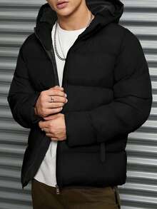 Men's Young Casual Textured Grid Fabric Slim Fit Padded Coat