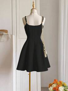 INAWLY 女式优雅无袖纯色夏季迷你连衣裙 - 黑色 - 查看 2