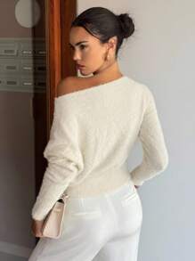 Siren Gaze Beige Slouch Shoulder Loose Knit Sweater, Casual For Trips, Spring/Autumn/Winter