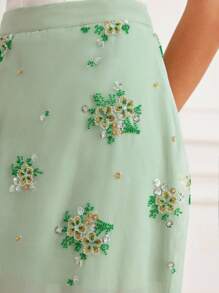 BELROSIE Falda de cintura con bordado de flor de perla transparente, adecuada para vacaciones en la isla, luna de miel, graduación, boda de verano, playa, graduaciones - Verde - Ver 5