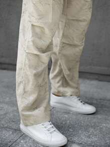 Manfinity Homme Pantalones anchos de pierna ancha con bolsillo, cintura con cordón y efecto tie-dye para hombre de talla grande - Gris Claro - Ver 5