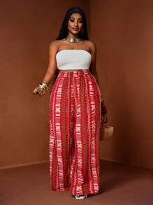 Slaydiva 春夏新品 & 音乐节宽松大码女式超长裤，复古印花 - A - 紅色 - 查看 6