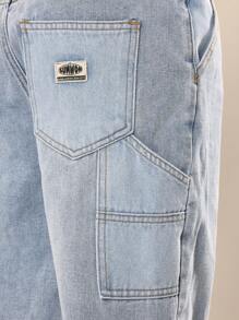 SUMWON 阔腿木匠牛仔裤男童青年轻便牛仔裤实用直筒撞色缝线溜冰宽松休闲时尚工作服风格秋冬 - 中等水洗藍 - 查看 5