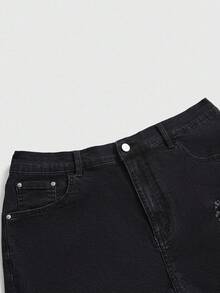 ROMWE Grunge Punk Plus Size Women's Pocketed Distressed Adjustable Buckle Design Casual Denim Shorts - Dark Grey - View 3