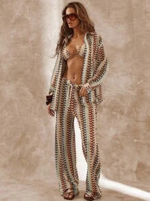 Musera Resort Textured Patterned Oversized Long Sleeve Shirt Boho Ibiza Cute Sexy Vacation Summer Beach Swimwear Cover Up Hot Skin