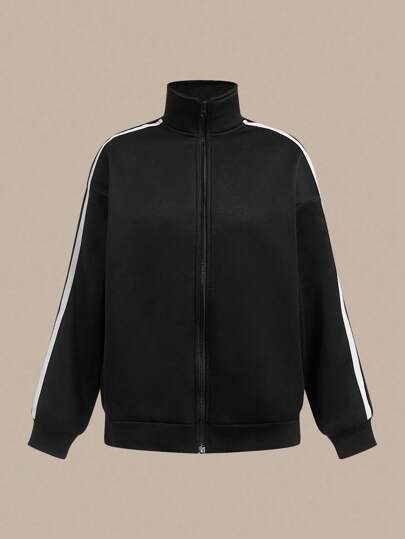 SHEIN BASICS Casual Sports High Waist Long Sleeve Loose Women Jacket In Fall/Winter