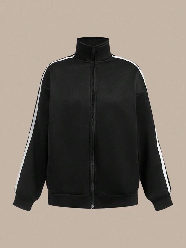 SHEIN BASICS Lässige Sport Jacke mit hoher Taille, Loose Fit, Langarm für Damen