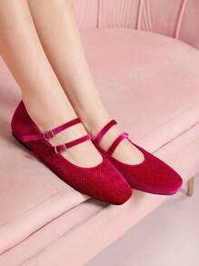 CUCCOO DOLLMOD New Arrival Women Flats With Rhinestone Dual Buckle Chic Ballerina Style Shoes, Red - Red - View 4