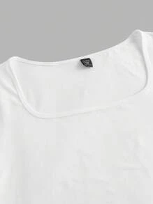 SHEIN BASICS 3件套休闲纯色针织方领短袖修身大码T恤，女士假日/夏季 - 彩色 - 查看 4