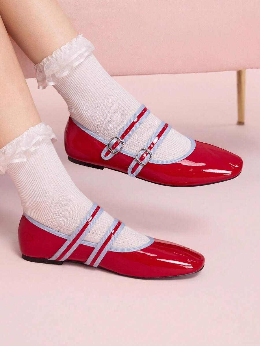 CUCCOO DOLLMOD Women's New Style Red With Blue Trim Sweet And Mary Jane Flats - Red - View 1
