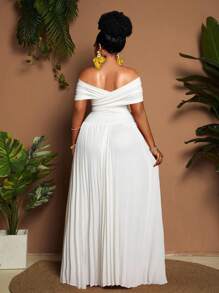 SHEIN Tall CURVE Váy ôm sát cơ thể cổ chữ V dáng chữ A tối giản thanh lịch dành cho nữ, chi tiết xếp nếp, màu mơ, thích hợp cho bữa sáng muộn, sinh nhật, kỳ nghỉ xuân/hè/thu hoặc hẹn hò - trắng - Xem 2