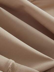SHAPORA Plus Size Women's Minimalist Solid Color High Neck Patchwork Sheer Striped Shapewear Bottom - Khaki - View 3