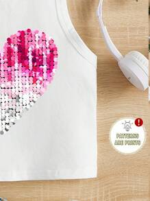 SHEIN 適用於夏季的年輕女孩休閒愛心圖案無袖背心