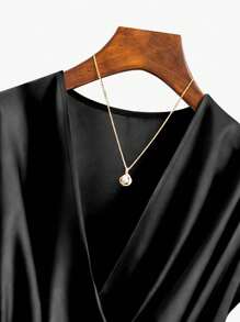 Franclia Women's Fashion Casual Deep V-Neck Wrap Tie Blouse - Black - View 3