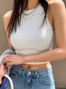 DAZY Rib-knit Crop Tank Top - White - View 1