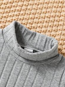 SHEIN 3件套幼儿立领罗纹长袖上衣，黑色、白色、灰色，适合春秋季休闲装、外出、旅行、聚会 - 彩色 - 查看 5