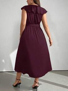 SHEIN Clasi Vestido de fiesta con cuello en V y ribete de unicolor talla grande, estilo outfit para mujer - Burdeos - Ver 3