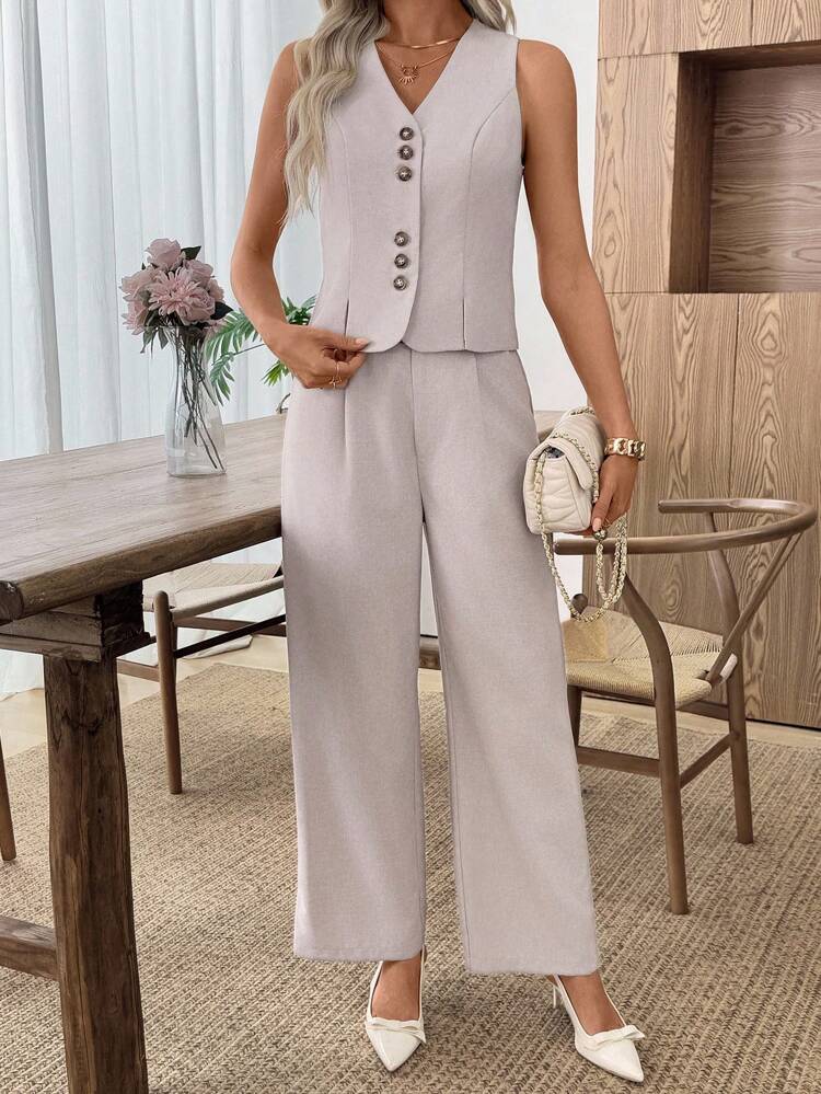 Women's Solid Color Single-Breasted Vest And Pants Casual Suit Set Fall Clothes Fall Dresses For Women Fall Outfits Women Autumn Clothes Fall Outfits Autumn Winter Clothes For Women Winter Teacher Outfits For Women Oing Out Tops Women Business Casual Woman Usiness Casual Outfits Women Usiness Casual Outfits Women Country Country Outfits Women Old Money Basic Teacher Outfits For Women Oing Out Tops Women Back To School Fall Women Clothes