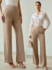 MOTF PREMIUM QUẦN LÒE ĐA NĂNG TRANG TRÍ NÚT KIM LOẠI - Màu Khaki - Xem 7
